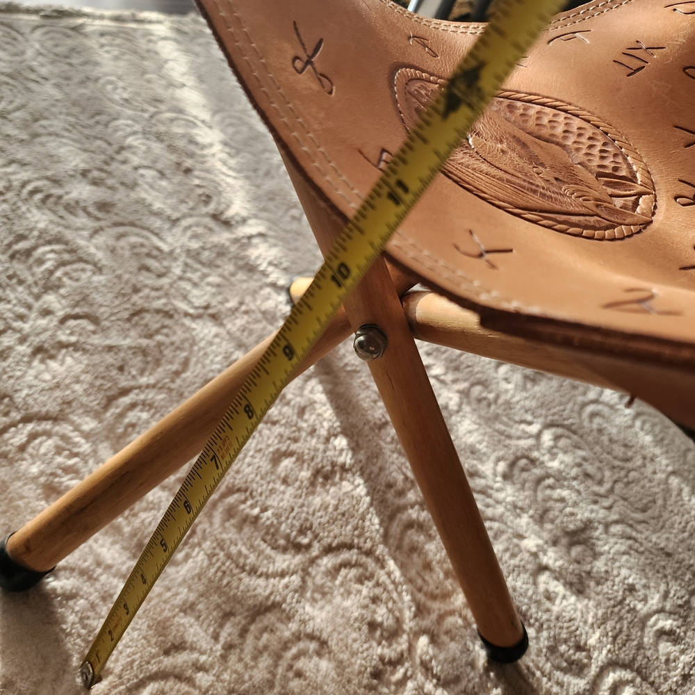 Vintage Leather Tripod Stool with Horse Design Hand Tooled - Picture 12 of 12